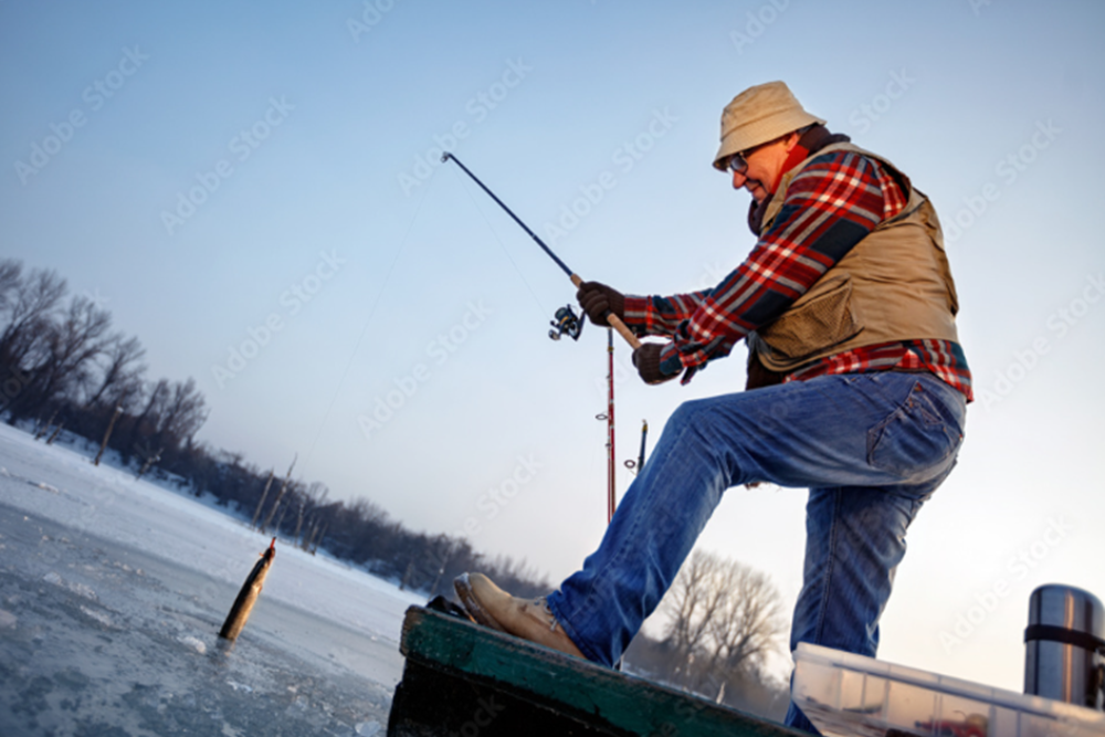 Ice Fishing on a Frozen Lake